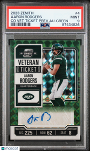 Aaron Rodgers 2023 Panini Zenith Contenders Optic Veteran Ticket Preview Autographs #4 Green PSA 9