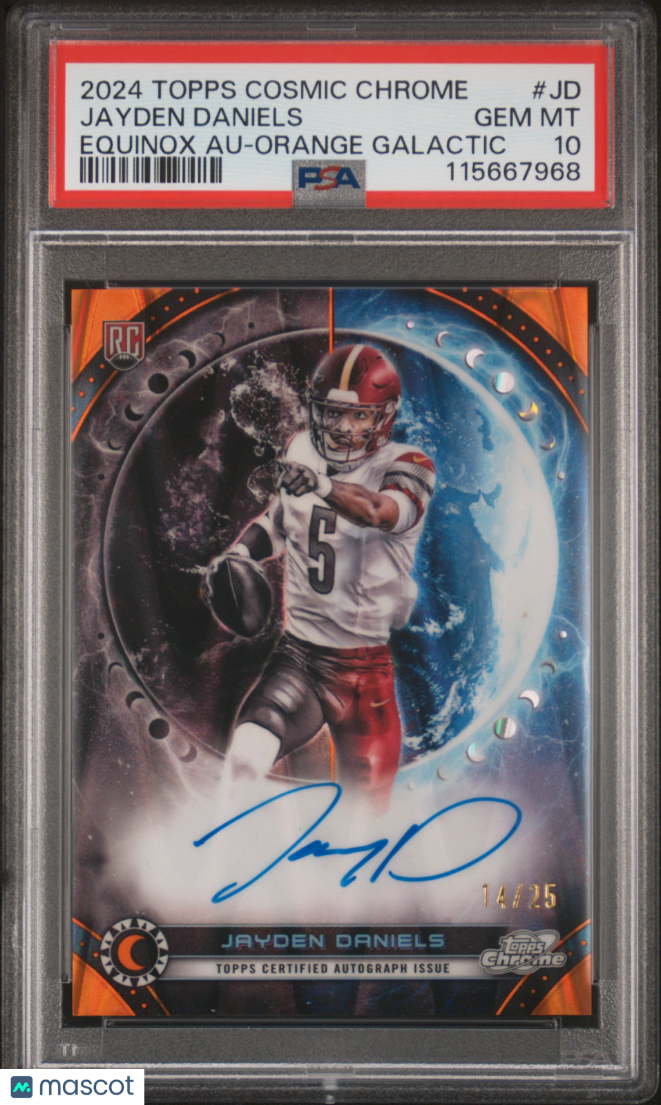 Jayden Daniels 2024 Topps Cosmic Chrome Equinox Autographs #JD Orange Galactic /25 PSA 10