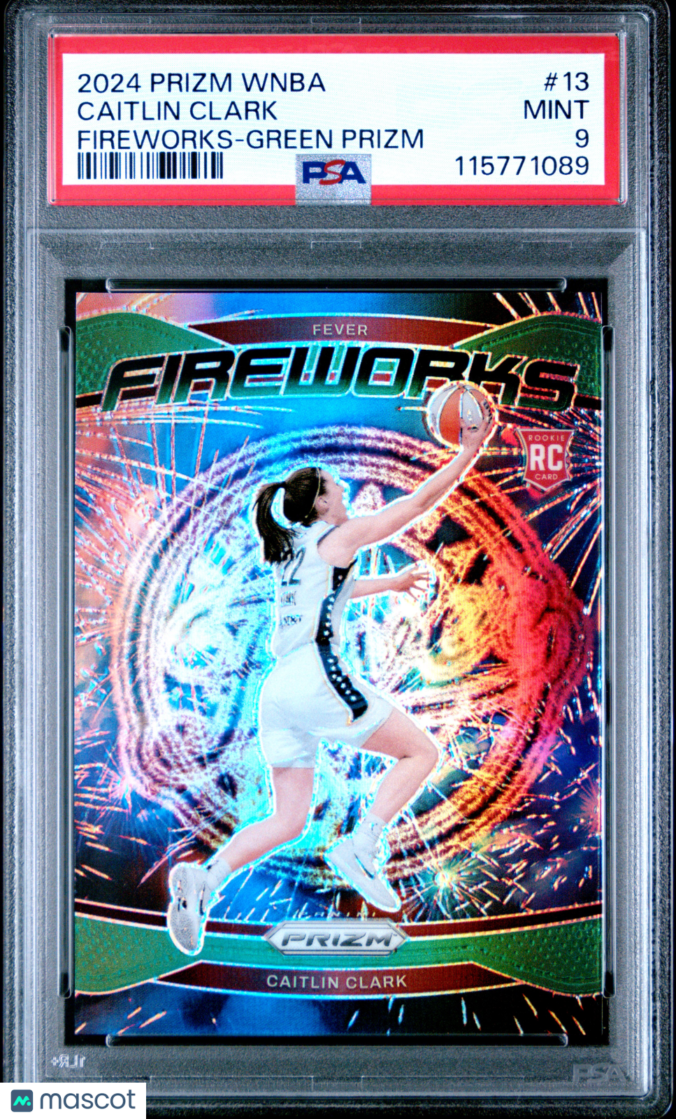 Caitlin Clark 2024 Panini Prizm WNBA Fireworks #13 Green PSA 9
