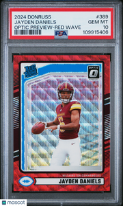 Jayden Daniels 2024 Panini Donruss #389 Optic Preview Red Wave PSA 10