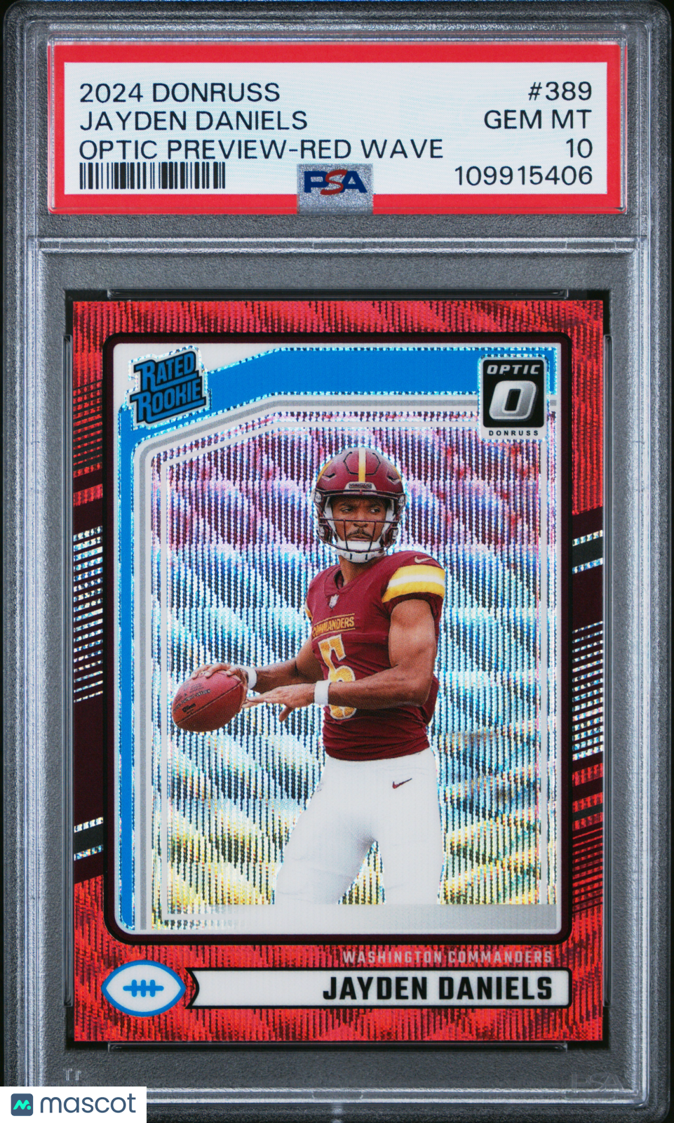 Jayden Daniels 2024 Panini Donruss #389 Optic Preview Red Wave PSA 10