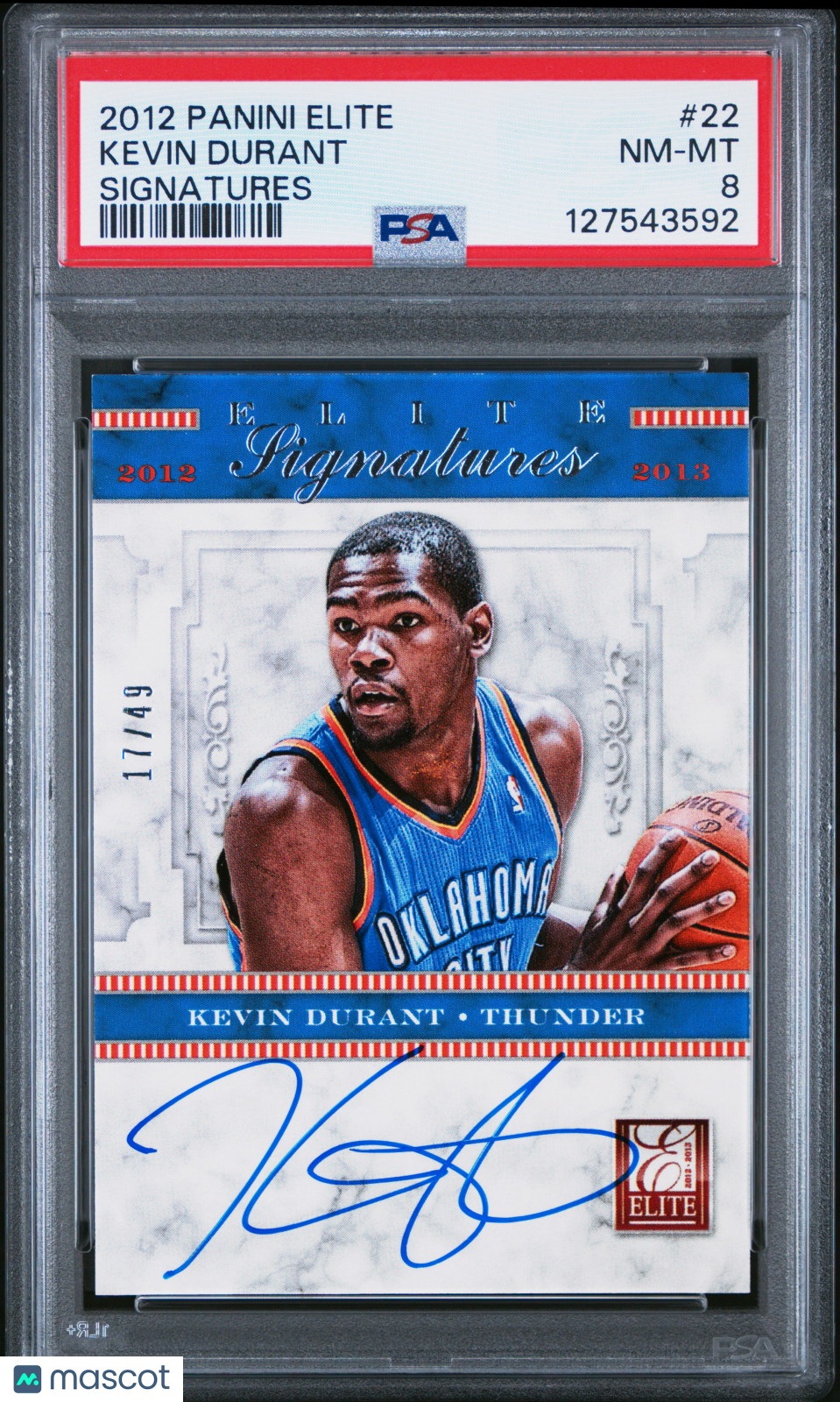 Kevin Durant 2012 Panini Elite Signatures #22 /49 PSA 8