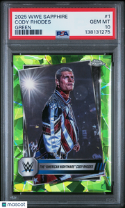 Cody Rhodes 2025 Topps Chrome Sapphire Edition WWE #1 Green /75 PSA 10