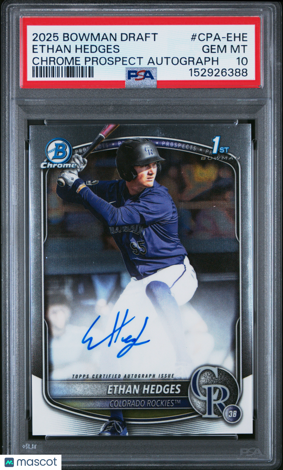 Ethan Hedges 2025 Bowman Draft Chrome Prospect 1st Auto #CPA-EHE PSA 10