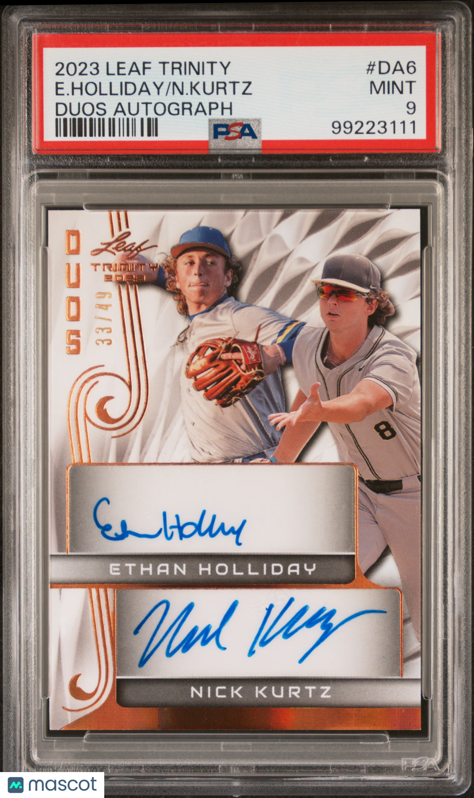 Holliday Kurtz 2023 Leaf Trinity Duos Autographs #DA6 Bronze /49 PSA 9