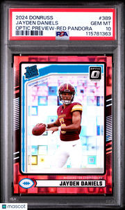 Jayden Daniels 2024 Panini Donruss #389 Optic Preview Red Pandora PSA 10