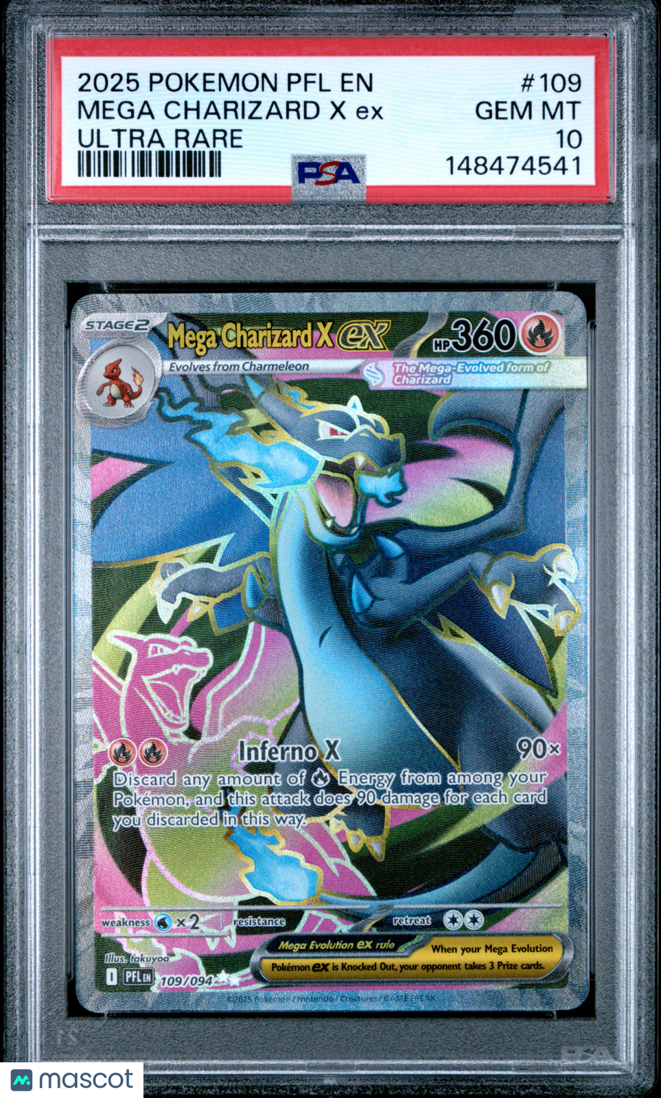 2025 Pokemon PFL EN-Phantasmal Flames Mega Charizard X EX Ultra Rare PSA 10 #109