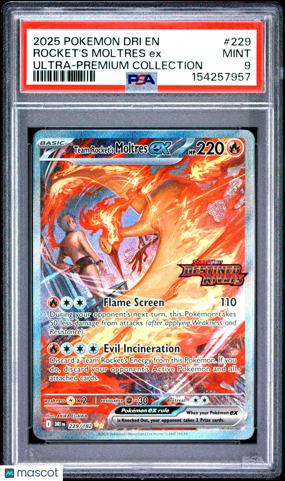 2025 Pokemon Dri EN-Destined Rivals Rocket's Moltres EX Ultra-Premium Collection PSA 9 #229