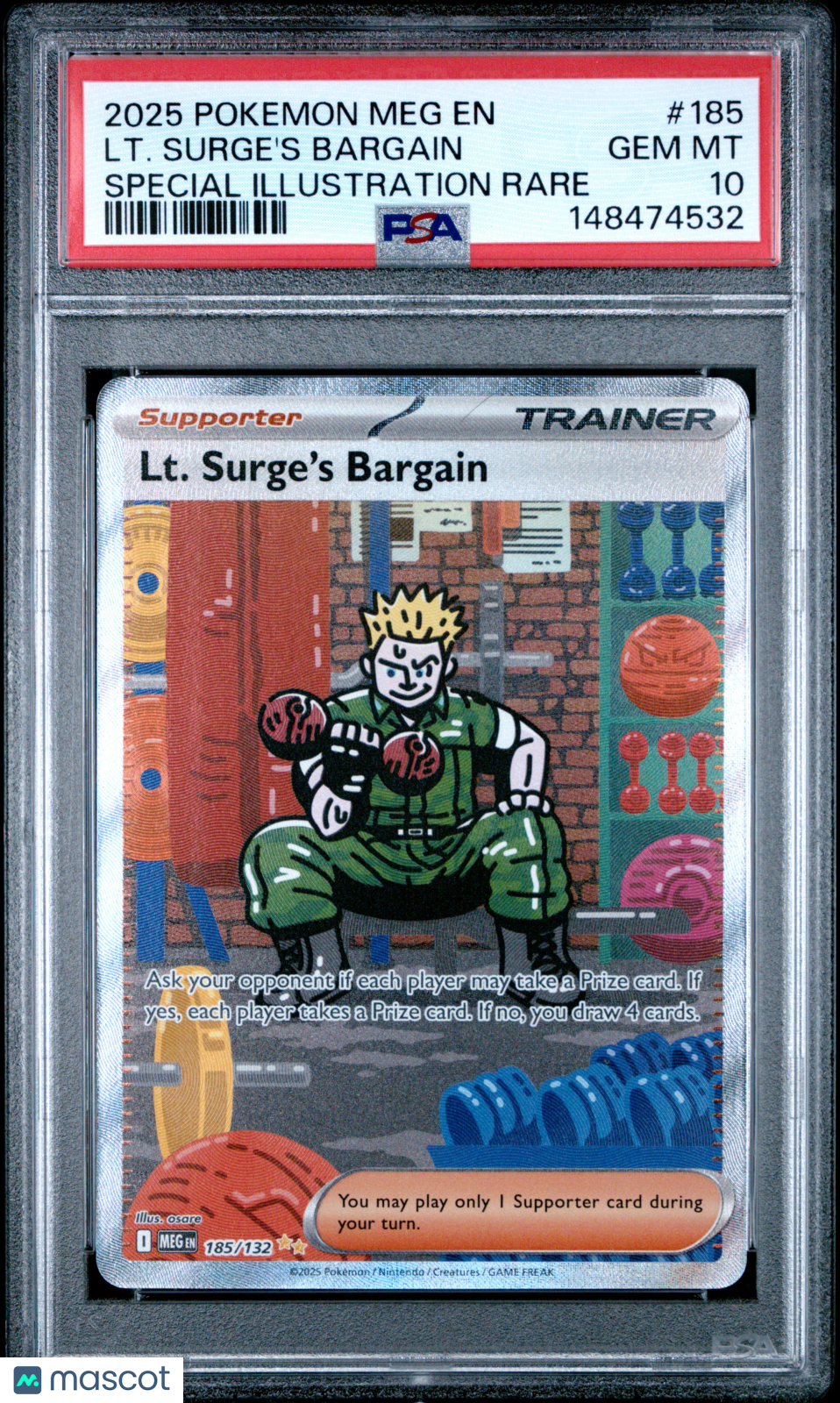 2025 Pokemon Meg EN-Mega Evolution LT. Surge's Bargain Special Illustration Rare PSA 10 #185