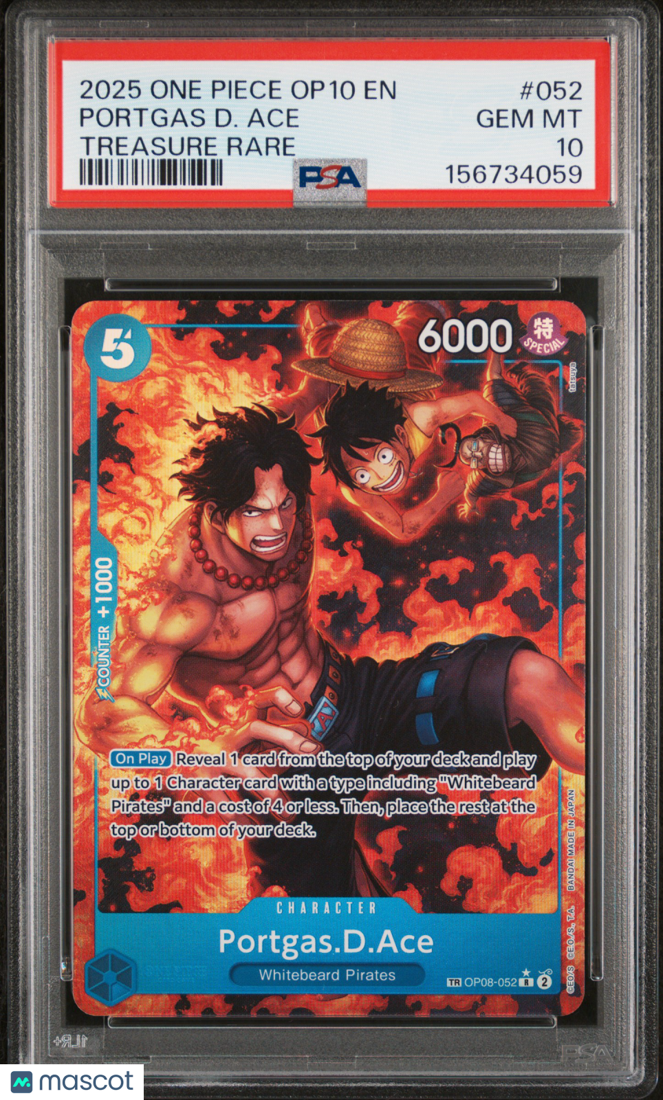 2025 One Piece Op10-Royal Blood Portgas D. Ace Treasure Rare PSA 10 #052