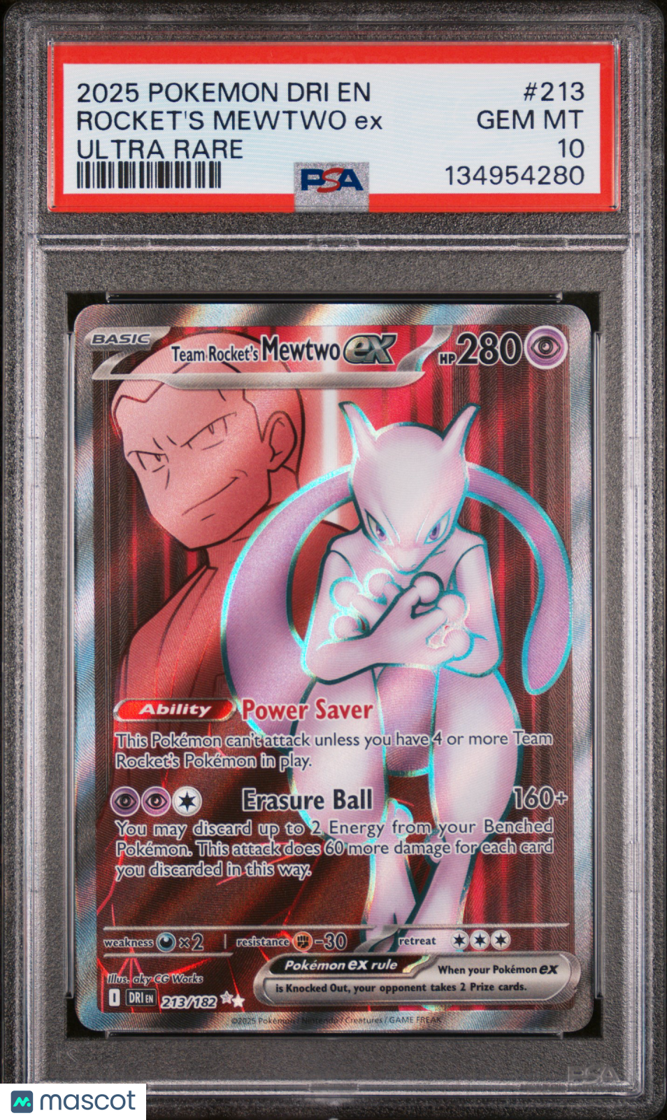 2025 Pokemon Dri EN-Destined Rivals Rocket's Mewtwo EX Ultra Rare PSA 10 #213