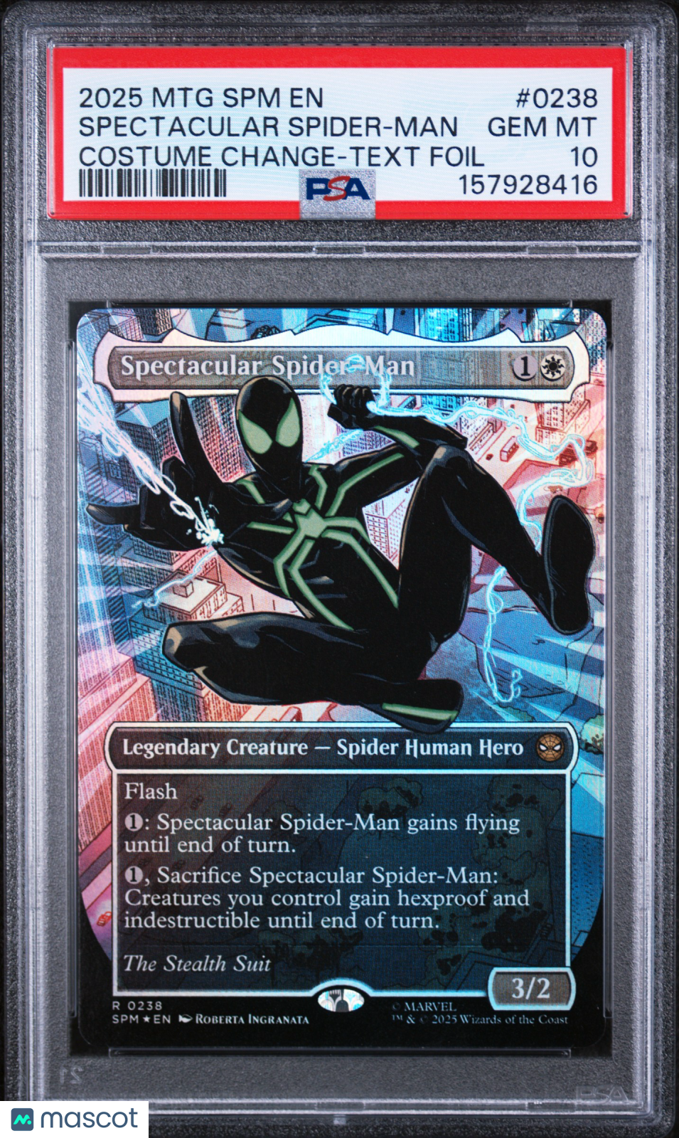 2025 Magic The Gathering Marvel's Spider-Man Spectacular Spider-Man Costume Change-Text Foil PSA 10 #0238
