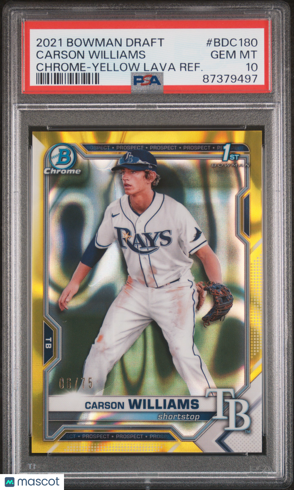 Carson Williams 2021 Bowman Draft Chrome Yellow Lava Refractor /75 PSA 10