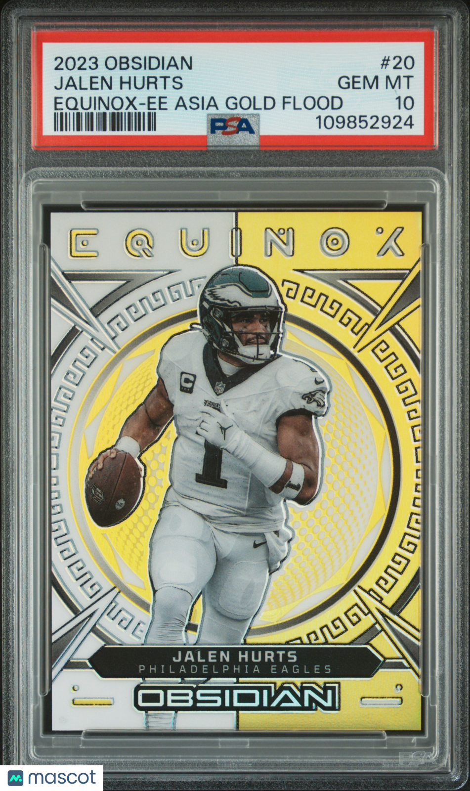 Jalen Hurts 2023 Panini Obsidian Equinox #20 Ee Asia Gold Flood PSA 10