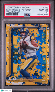 Matthew Stafford 2025 Topps Chrome #169 Team Camo PSA 10