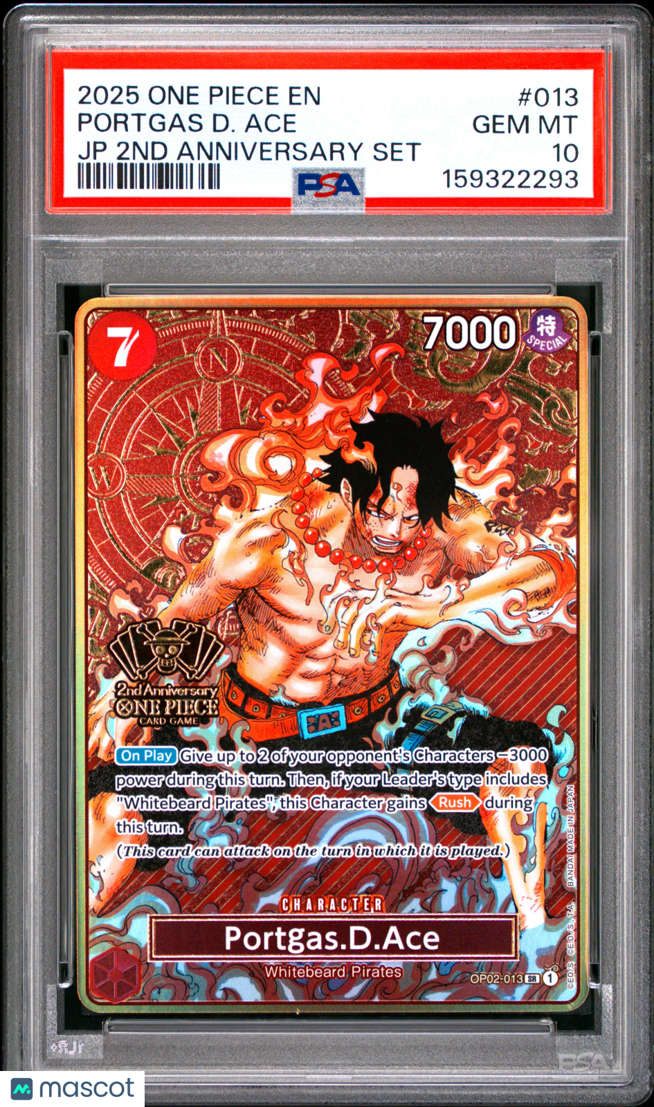 2025 One Piece Japanese 2ND Anniversary Set Portgas D. Ace Japanese PSA 10 #013