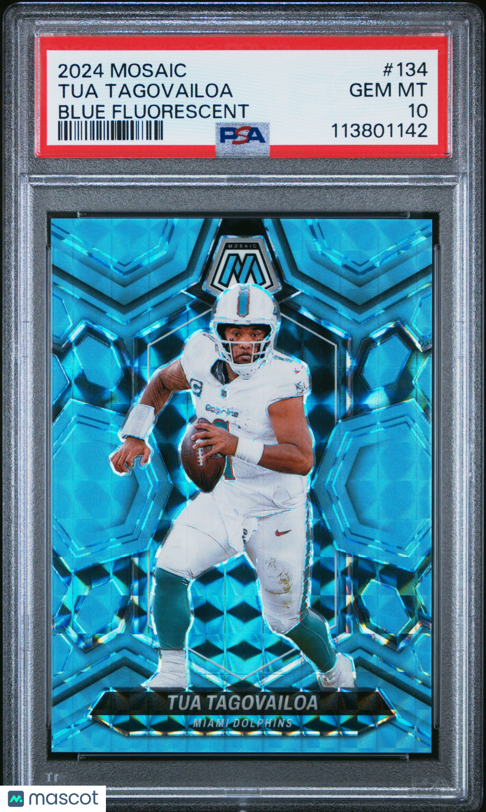 Tua Tagovailoa 2024 Panini Mosaic #134 Blue Fluorescent PSA 10