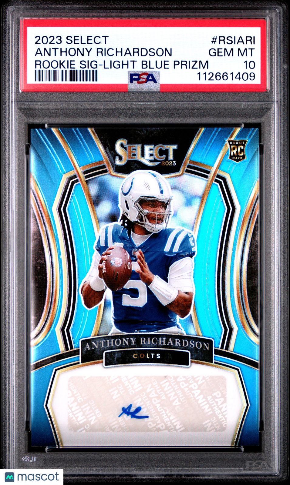 Anthony Richardson 2023 Panini Select Rookie Signatures #RSIARI Light Blue Prizm PSA 10