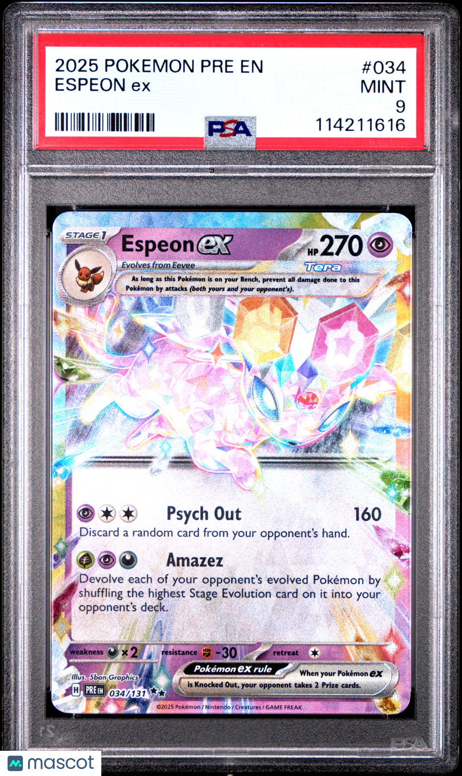 2025 Pokemon Pre EN-Prismatic Evolutions Espeon EX PSA 9 #034