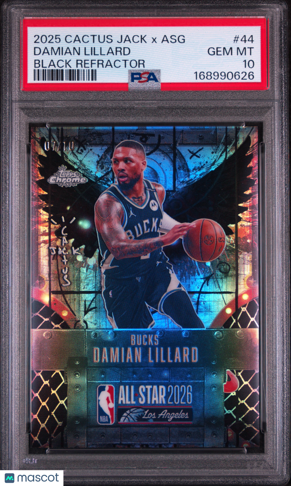 Damian Lillard 2025 Topps Chrome Cactus Jack X NBA All-Star Game #44 Black Refractor /10 PSA 10