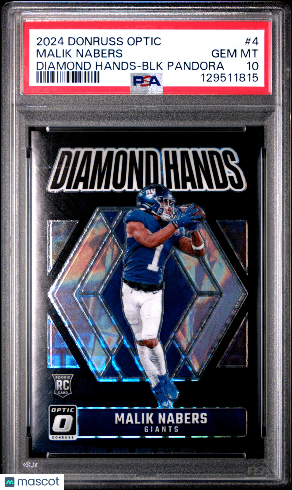 Malik Nabers 2024 Panini Donruss Optic Diamond Hands #4 BLK Pandora PSA 10