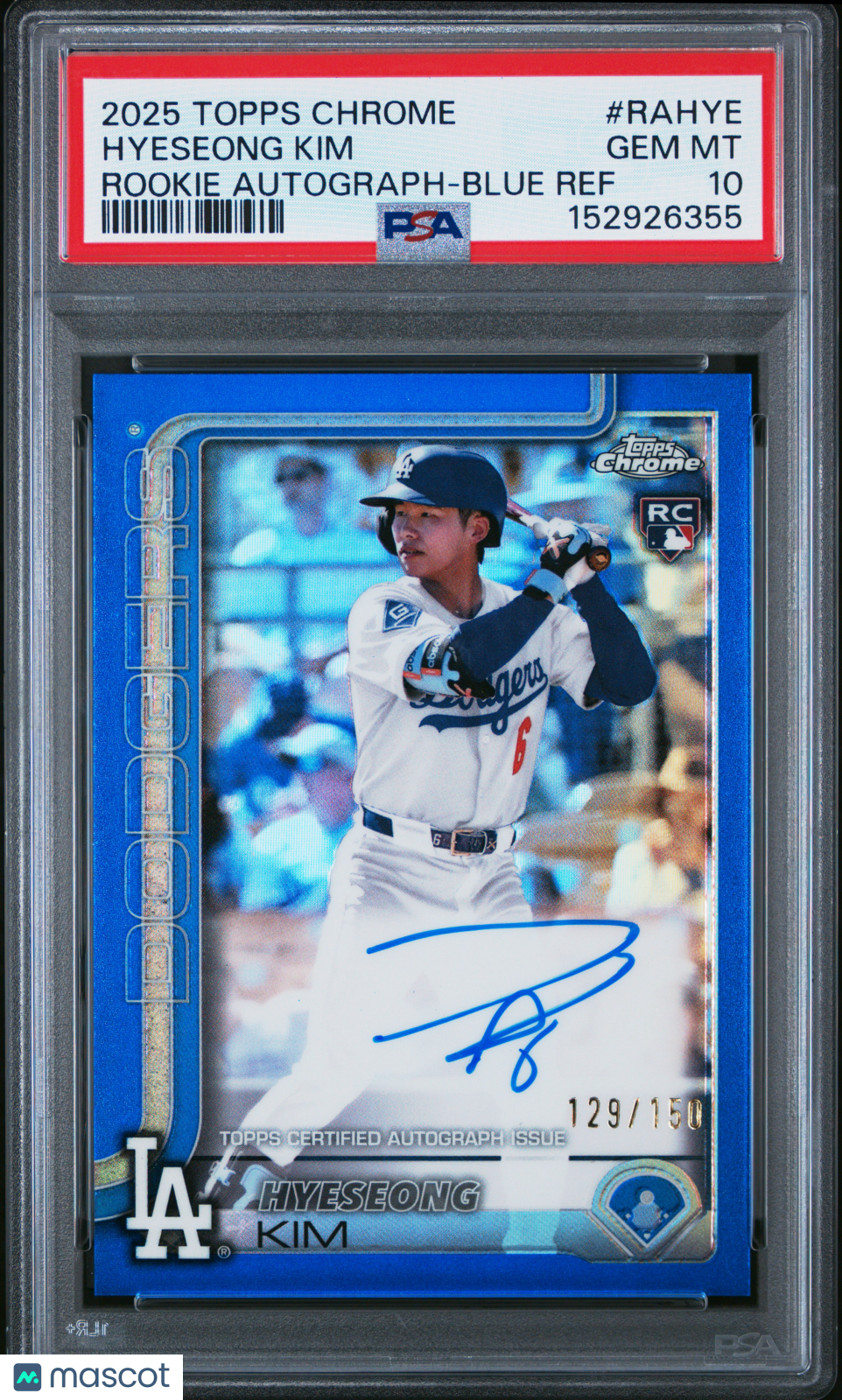Hyeseong Kim 2025 Topps Chrome Rookie Autographs #RAHYE Blue Ref /150 PSA 10