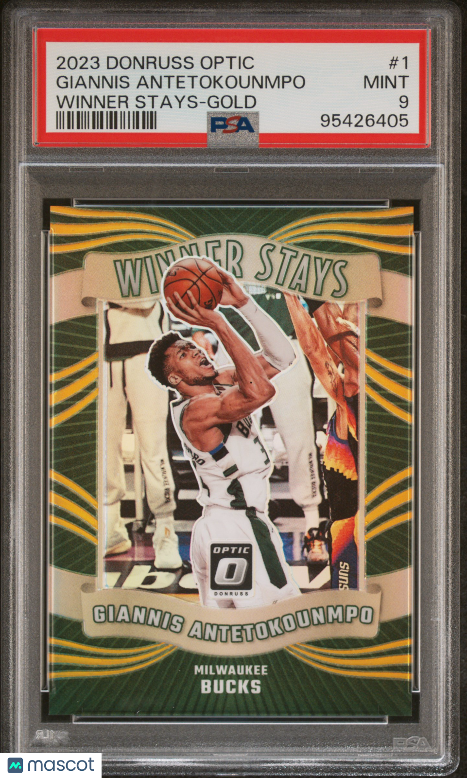 Giannis Antetokounmpo 2023 Panini Donruss Optic Winner Stays #1 Gold PSA 9