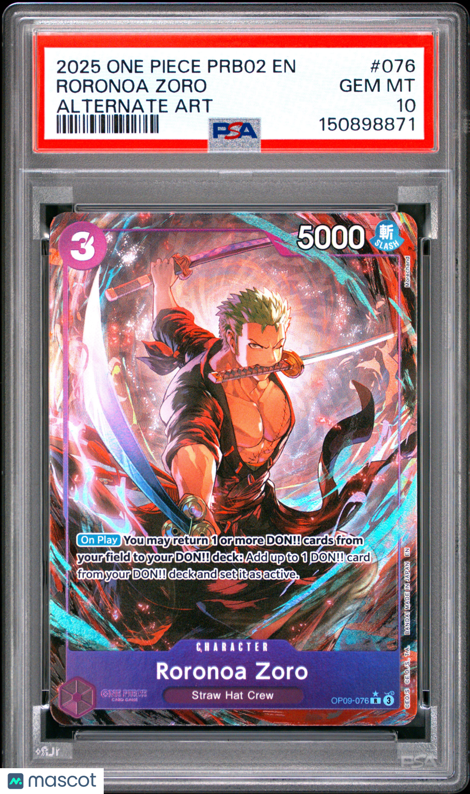 2025 One Piece Prb02-Premium Booster -One Piece Card The Best- Vol.2 Roronoa Zoro Alternate Art PSA 10 #076