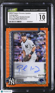 Paul Goldschmidt 2025 Topps Chrome Update #AC-PG Orange Wave Refractor /25 Autographs CGC 10 Auto 10