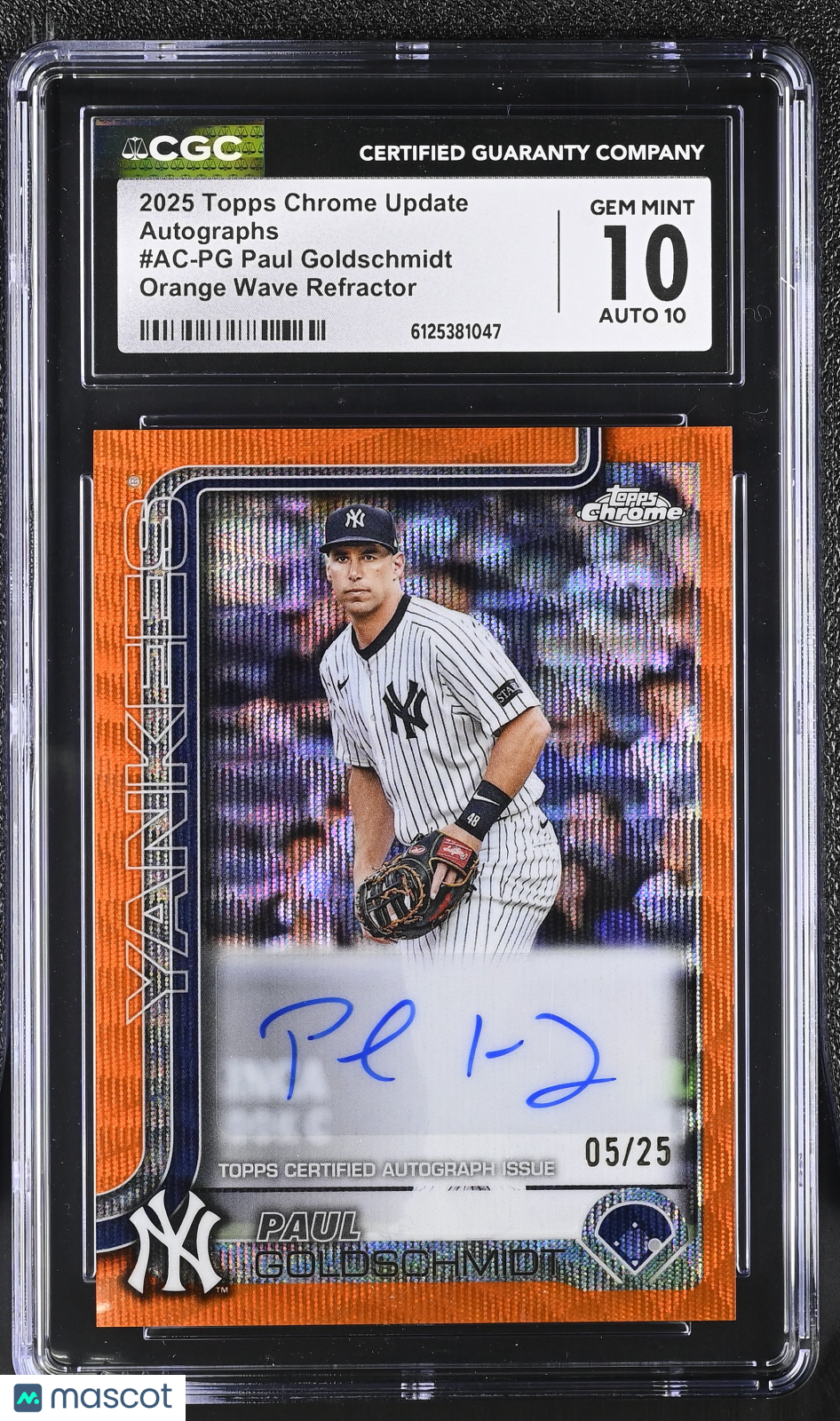 Paul Goldschmidt 2025 Topps Chrome Update #AC-PG Orange Wave Refractor /25 Autographs CGC 10 Auto 10