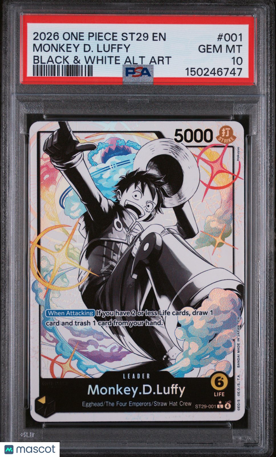 2026 One Piece Starter Deck St29-Egghead Monkey D. Luffy Black & White Alt Art PSA 10 #001
