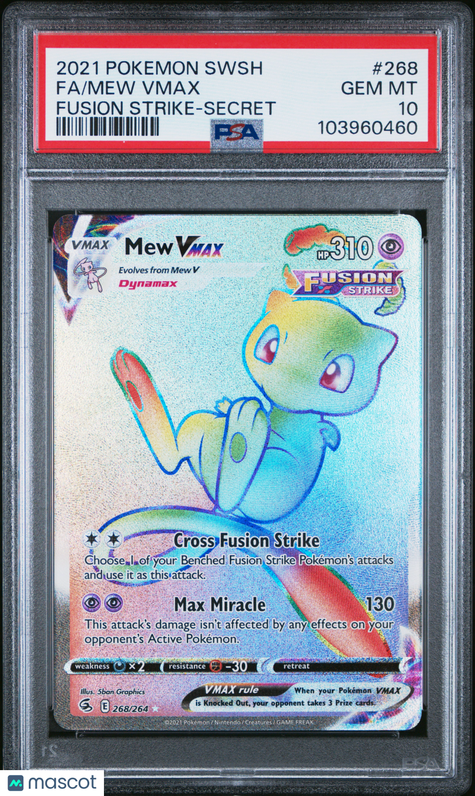 2021 Pokemon Sword & Shield Fusion Strike Mew VMAX Fusion Strike-Secret Fa PSA 10 #268