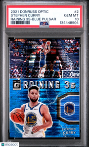 Stephen Curry 2021 Panini Donruss Optic Raining 3S #2 Blue Pulsar PSA 10