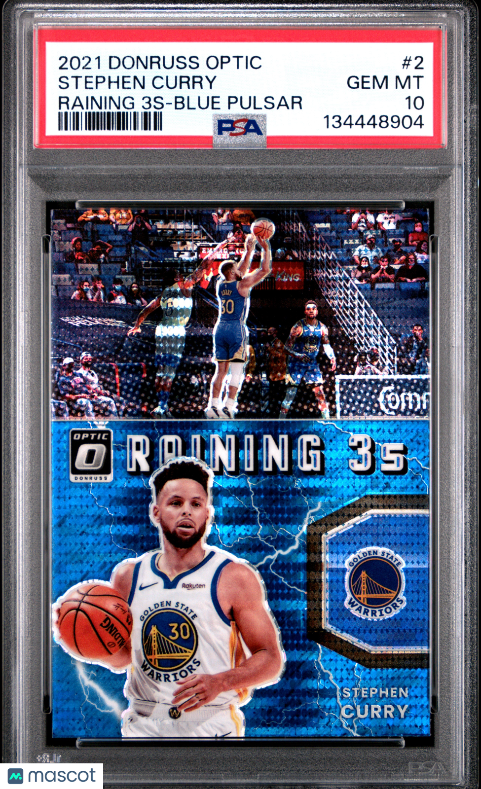 Stephen Curry 2021 Panini Donruss Optic Raining 3S #2 Blue Pulsar PSA 10