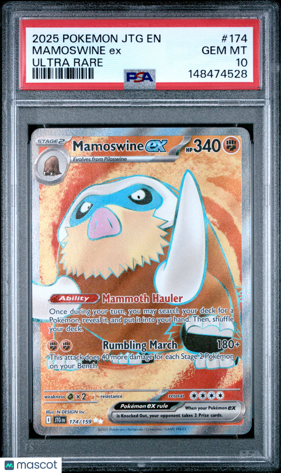 2025 Pokemon JTG EN-Journey Together Mamoswine EX Ultra Rare PSA 10 #174