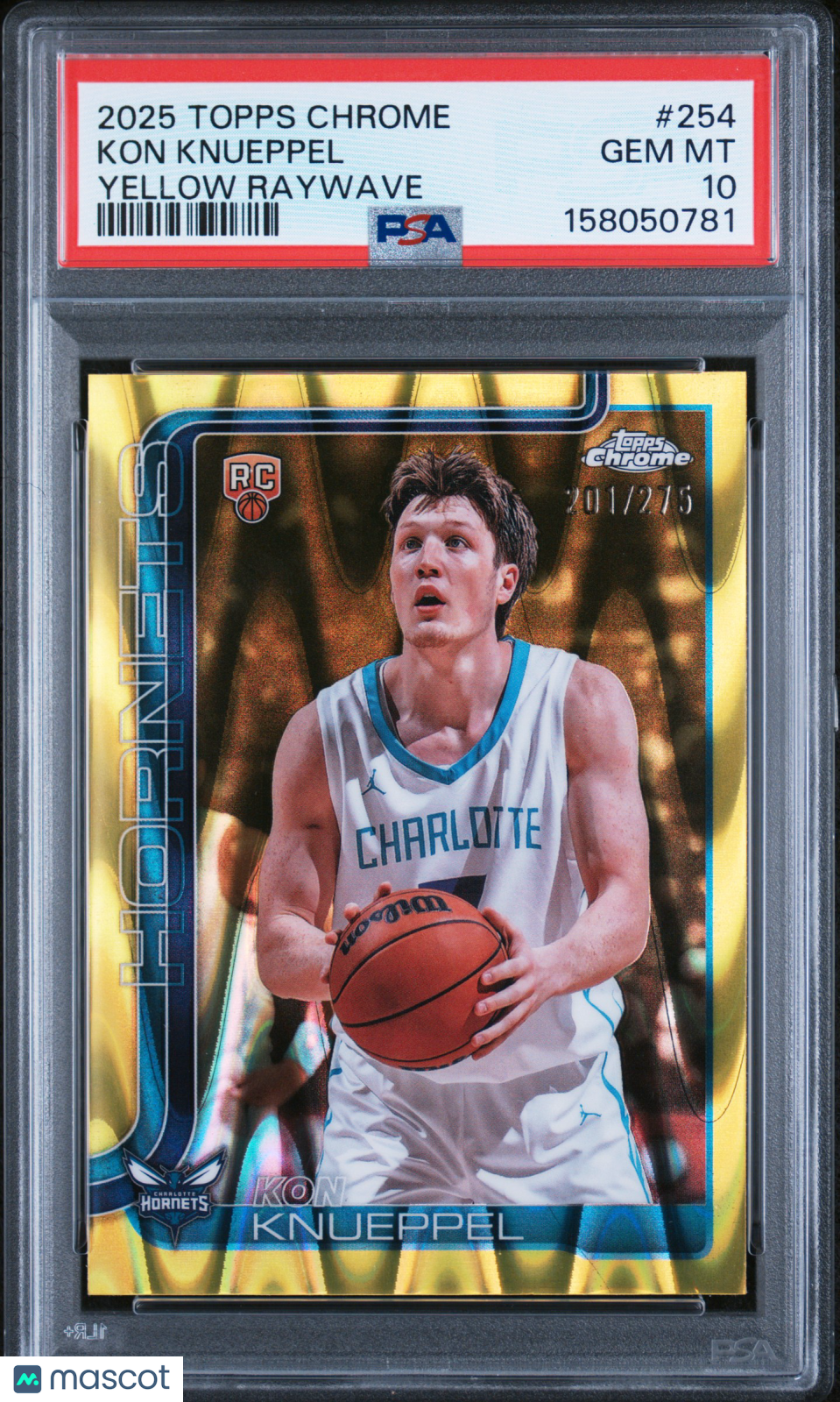 Kon Knueppel 2025 Topps Chrome #254 Yellow Raywave /275 PSA 10