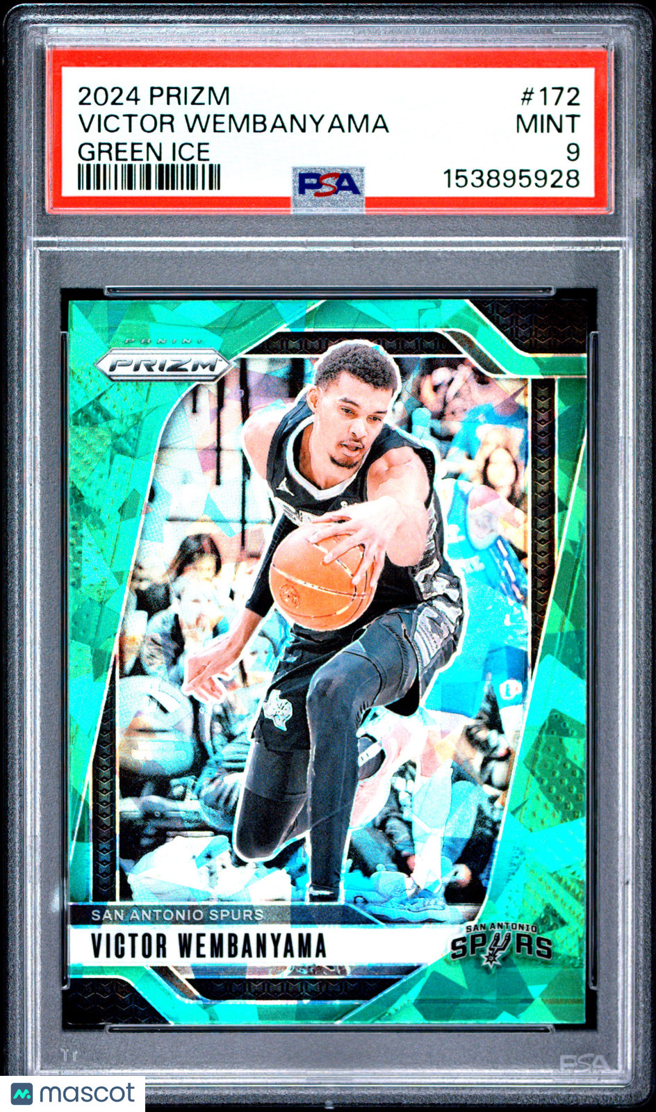 Victor Wembanyama 2024 Panini Prizm #172 Green Ice PSA 9