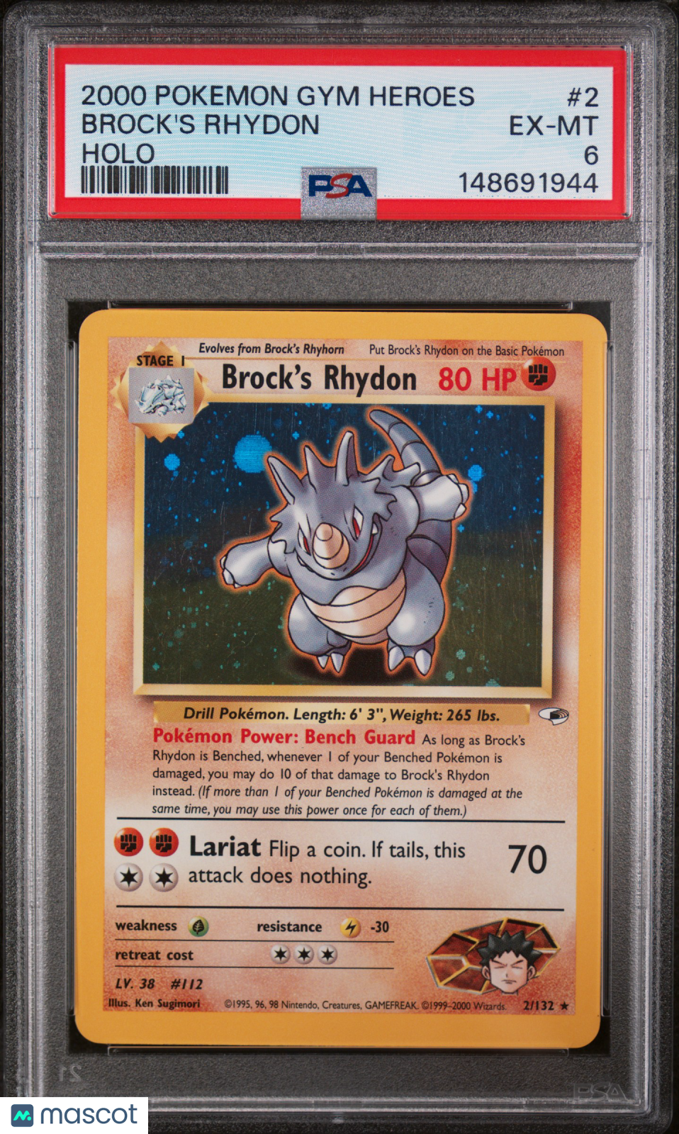 2000 Pokemon Gym Heroes Brock's Rhydon Holo PSA 6 #2