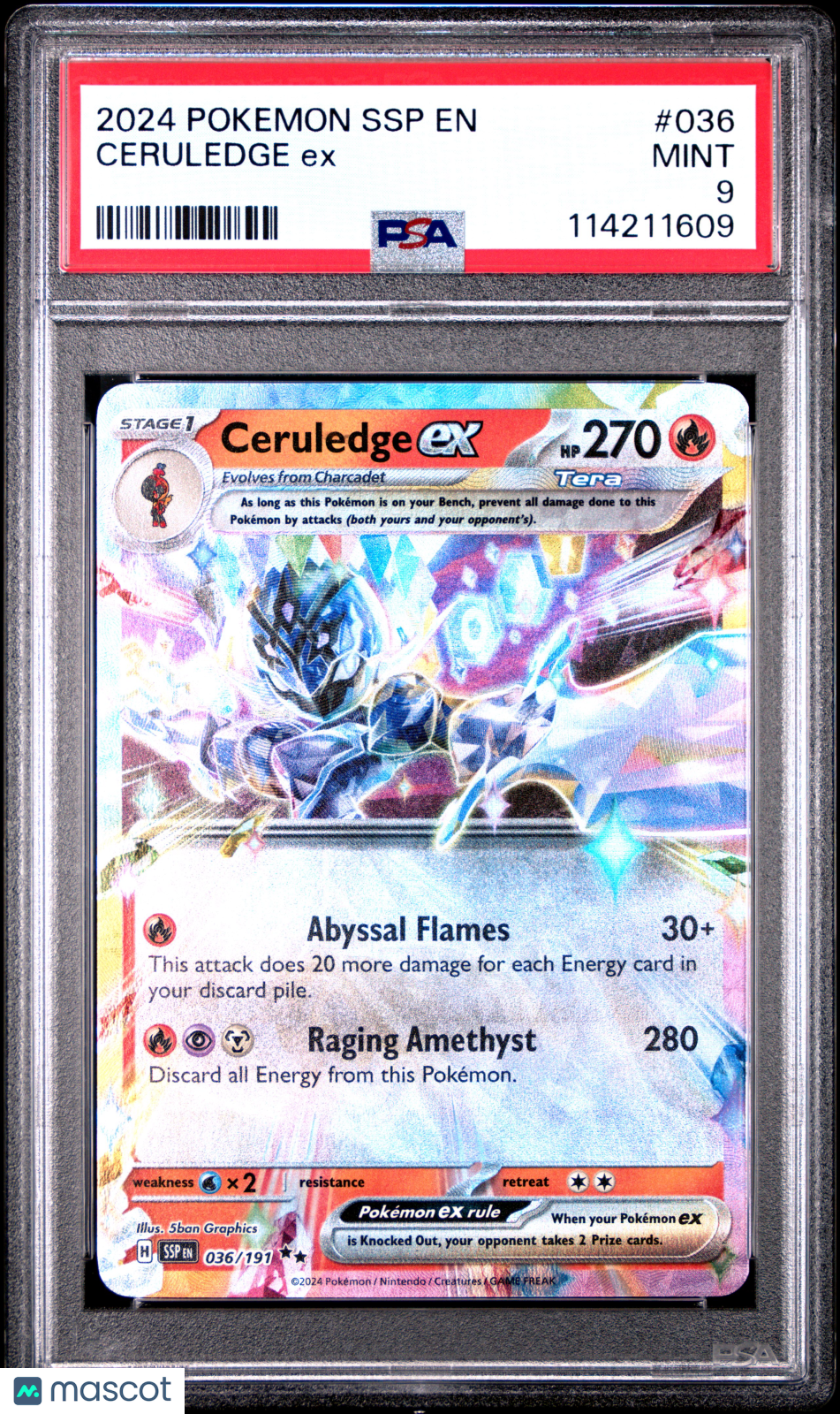 2024 Pokemon SSP EN-Surging Sparks Ceruledge EX PSA 9 #036