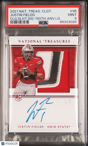 Justin Fields 2021 Panini National Treasures Collegiate #96 CLG. Slht. SIG 150th Anv. LG. /5 PSA 9
