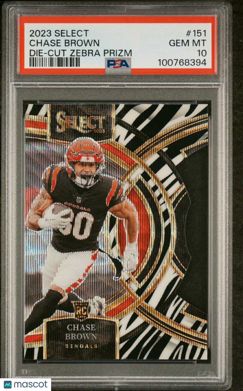 Chase Brown 2023 Panini Select #151 Die Cut Zebra Prizm PSA 10
