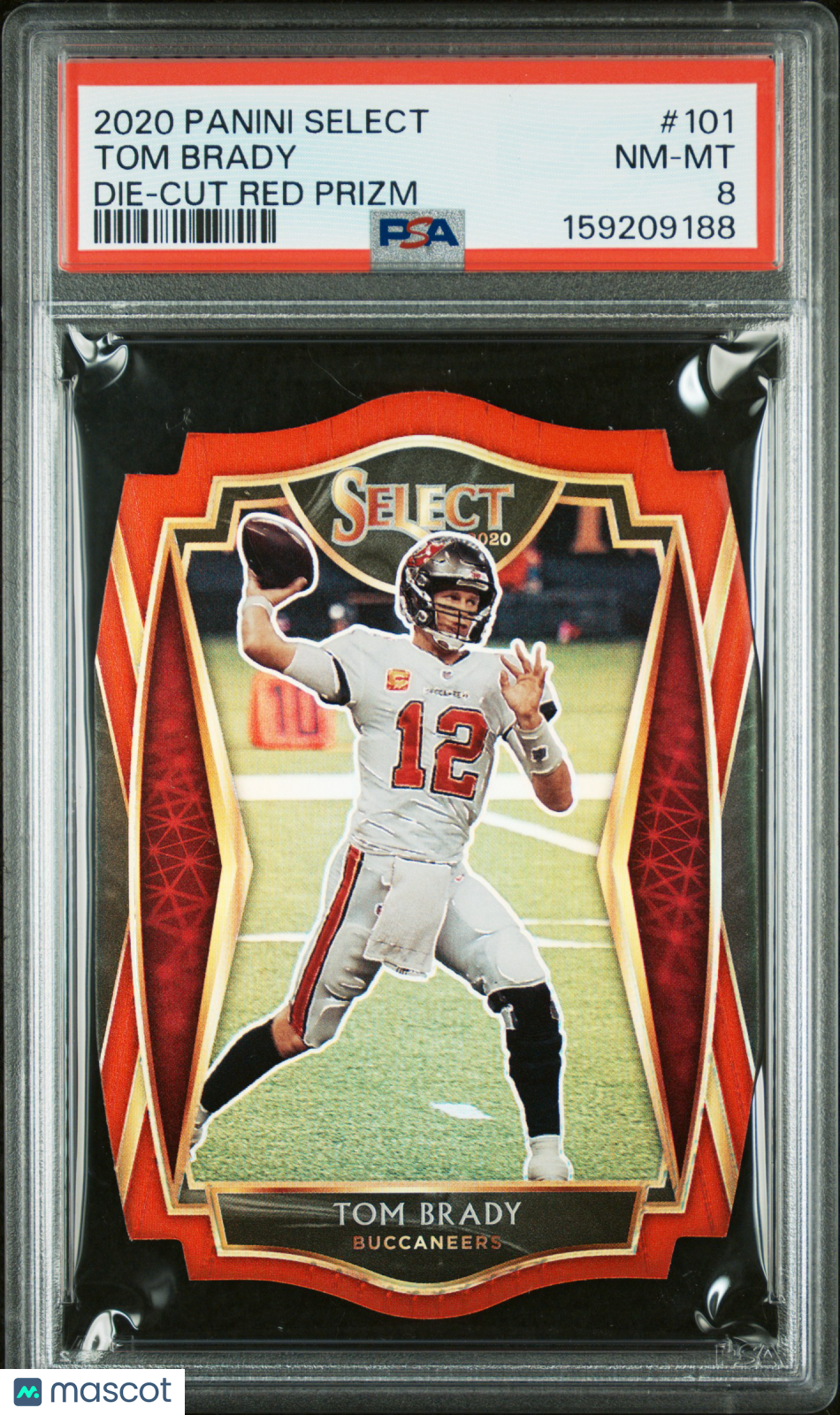 Tom Brady 2020 Panini Select #101 Die Cut Red Prizm PSA 8