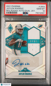 Jaylen Waddle 2021 Panini Phoenix RPS Rookie Auto Dual Jersey #JWA Jsy. PSA 10