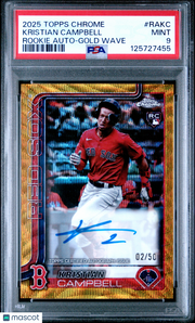 Kristian Campbell 2025 Topps Chrome Rookie Autographs #RAKC Gold Wave PSA 9