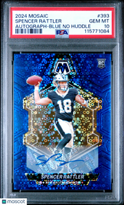 Spencer Rattler 2024 Panini Mosaic #393 Autograph Blue No Huddle PSA 10
