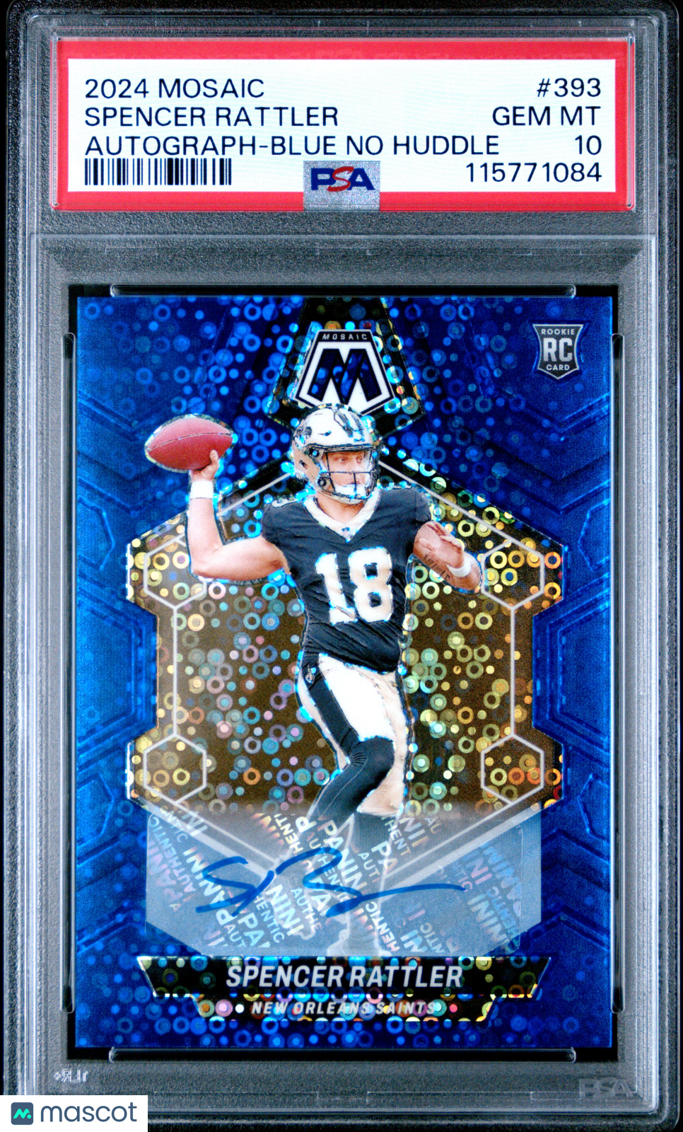 Spencer Rattler 2024 Panini Mosaic #393 Autograph Blue No Huddle PSA 10