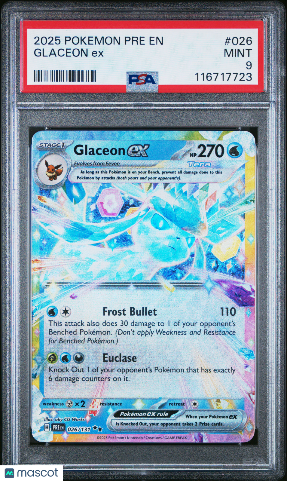 2025 Pokemon Pre EN-Prismatic Evolutions Glaceon EX PSA 9 #026