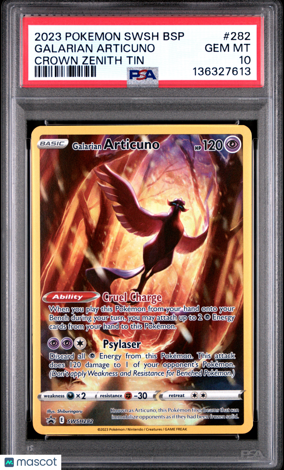 2023 Pokemon Swsh Black Star Promo Galarian Articuno Crown Zenith Tin PSA 10 #282