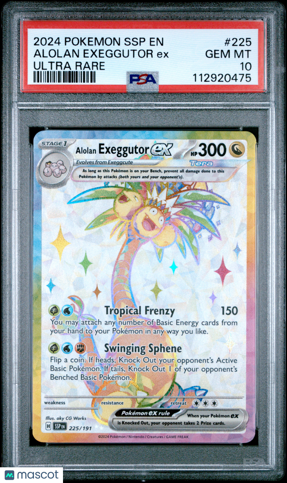 2024 Pokemon SSP EN-Surging Sparks Alolan Exeggutor EX Ultra Rare PSA 10 #225