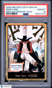 2026 One Piece Op14-Eb04-The Azure Sea's Seven Don!! Card Dracule Mihawk-Gold PSA 10